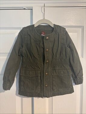 Tea Collection Olive Green Girls' Smocked Waist Utility Jacket